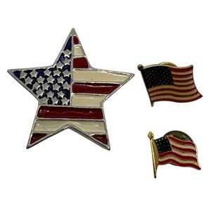 3 American Flag Enamel‎ Pin Lot Star USA Patriotic Lapel Badges United States